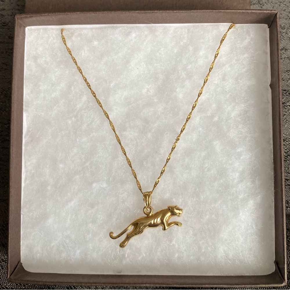 14K Yellow Gold Charm Panther Jaguar Pendant 10k chain